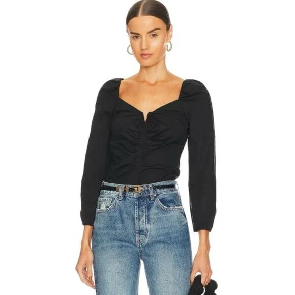 Veronica Beard SZ 6 Zhou Long Sleeve Ruched Blouson Top Black 31194 $348 - Picture 1 of 6